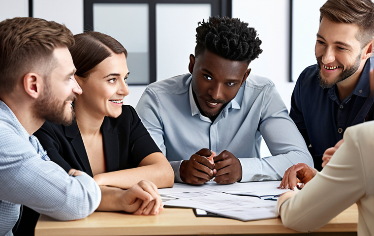**
Team members collaborating, building trust through open communication and mutual respect, creating a productive and transparent work environment. Focus on the visual aspect of a diverse team actively listening and sharing ideas.
**