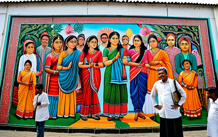 **
A collaborative art project in a vibrant, bustling community center in Dhaka. Artists and local residents are working together on a large mural depicting scenes of daily life and Bengali culture. Fully clothed figures, appropriate attire, safe for work, perfect anatomy, natural proportions, professional photography, high quality, family-friendly.
**