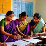 Home 20 코크리에이션을 통한 사회 문제 해결 전략 - A vibrant community meeting scene in rural Bengal, featuring diverse local people including teachers...